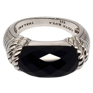 Judith Ripka Sterling Silver Faceted Onyx Ring Size 7 #21008